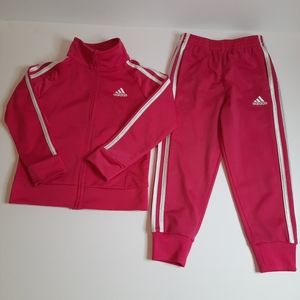 💝Adidas,Girls toddlers, 3 stripped Track suit ,Size:4 toddlers,Color Pin